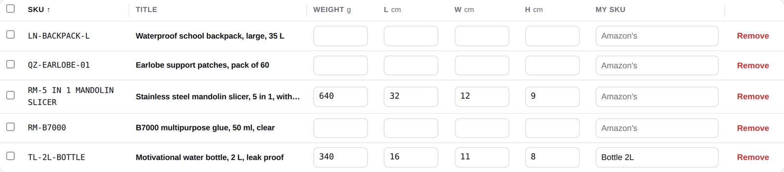 The Pickup Builder with the Title column, some rows filled and some waiting